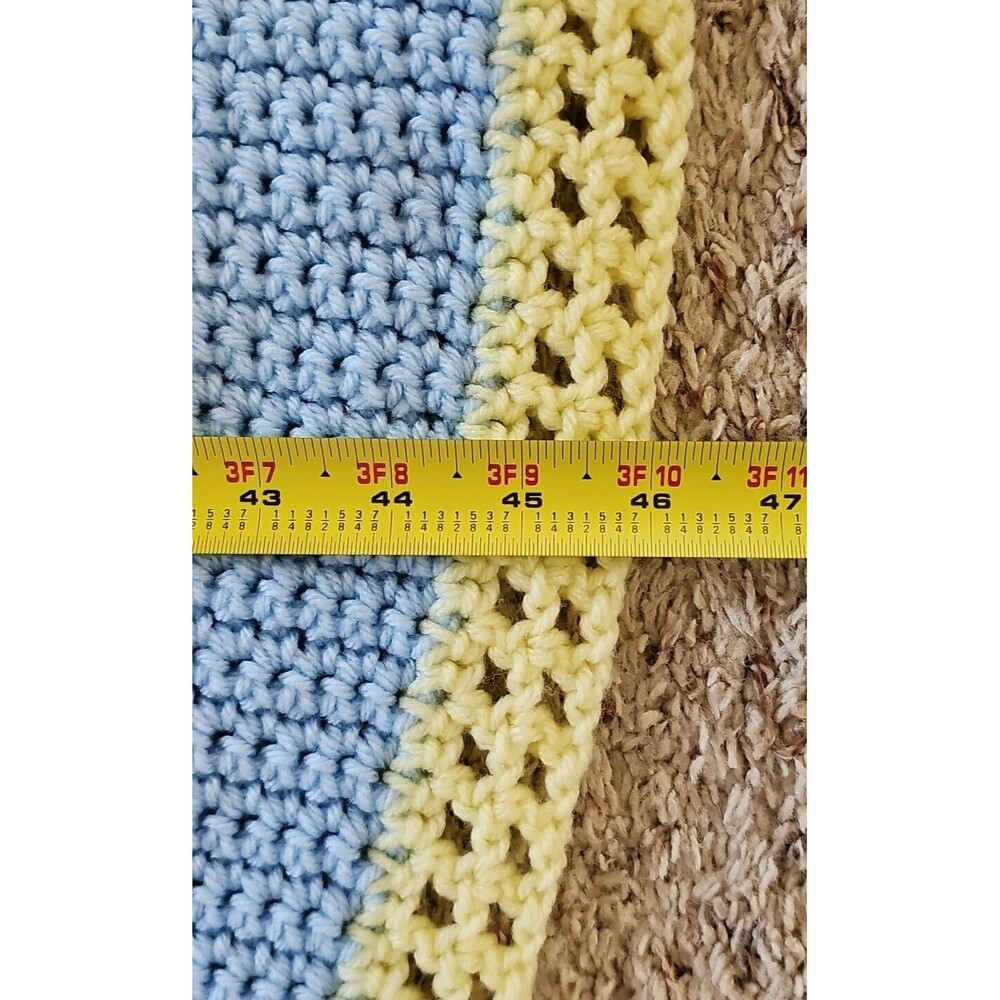 Dumbo Baby Blanket Handknit Crochet Blue Yellow Soft Knit Elephant Nursery Decor - Picture 8 of 13